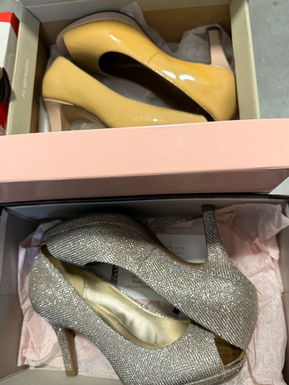 Women’s Glitter Peep-Toe High Heels and nude pumps 6.5